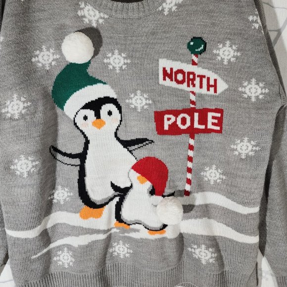 mySTYLE Gray Knit Christmas Theme Penguins Printed Sweater - Picture 3 of 4